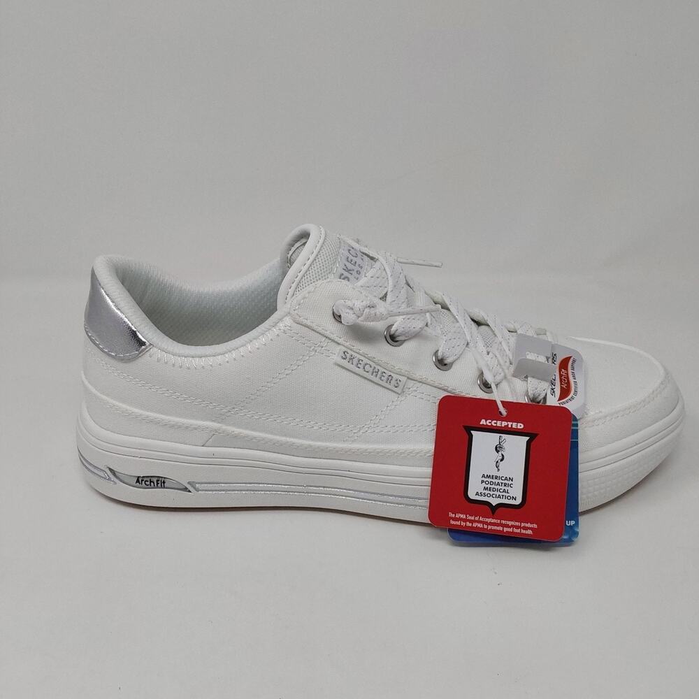 Skechers Arch Fit Arcade Glitzle Women's 7 White Silver Sneakers 190214 NIB - Picture 7 of 16